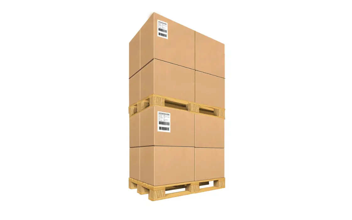 Export cartons stacked and strapped on a pallet