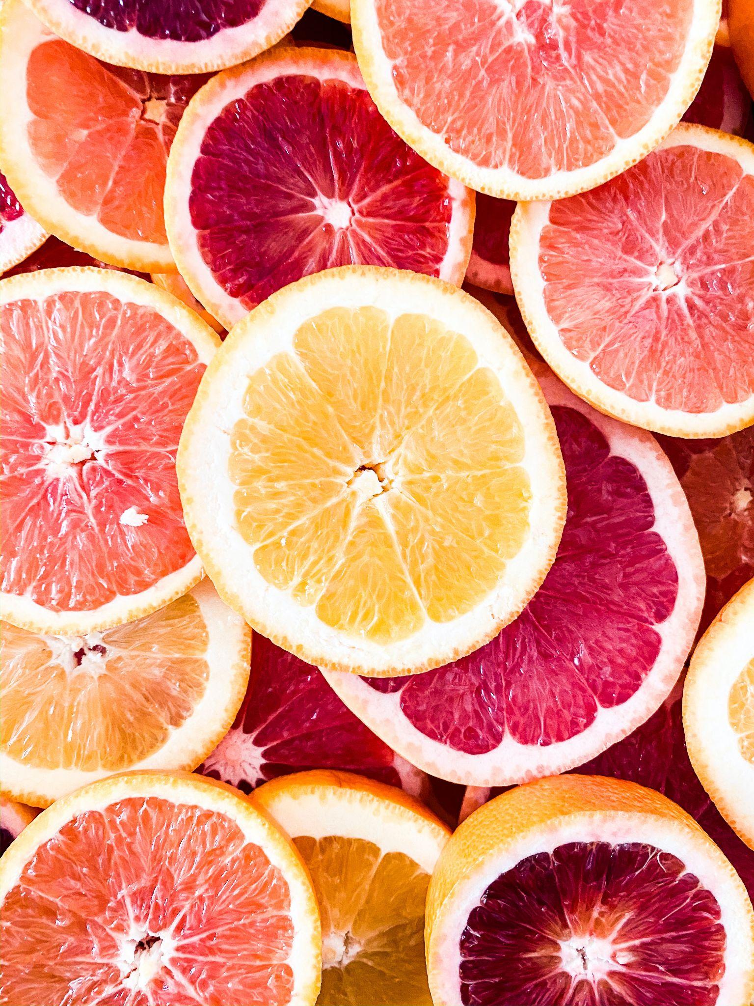 Citrus slices in a range of sizes and colours, from pale lemon to blood orange